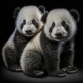 AI generated illustration of giant pandas on a dark background