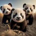 AI generated illustration of giant pandas in a natural habitat