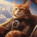 AI generated illustration of a ginger cat as a pilot, peering out from the cockpit of a glider Royalty Free Stock Photo