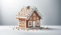 AI generated illustration of a gingerbread house against a white background. Royalty Free Stock Photo