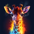 AI generated illustration of a giraffe amongst a raging, fiery landscape