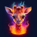 AI generated illustration of a giraffe amongst a raging, fiery landscape