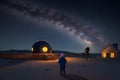 AI generated illustration of a girl standing at an observatory under the stars Royalty Free Stock Photo