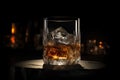 AI generated illustration of a glass, containing cubes of ice and whiskey