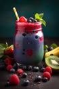 AI generated illustration of a glass of creamy blueberry fruit smoothie