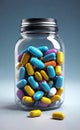 AI generated illustration of a glass jar full of pills Royalty Free Stock Photo