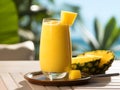 AI generated illustration of a glass of pineapple juice on a beautifully arranged table Royalty Free Stock Photo