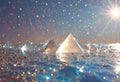 the crystal pyramid on the ocean's surface with shiny water