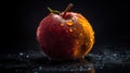 AI generated illustration of a glossy apple with its surface glistening with water droplets