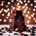 AI generated illustration of glossy chocolate squares with shimmering lights in the backdrop