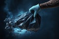 AI generated illustration of a gloved hand holding a garbage bag Royalty Free Stock Photo
