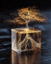 Quantum Wealth Tree Growing from Crystal Cube Symbolizing Financial Growth Royalty Free Stock Photo