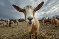 AI generated illustration of a goat in the foreground, accompanied by other animals Royalty Free Stock Photo