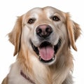 AI generated illustration of a golden retriever with its tongue out on a white background Royalty Free Stock Photo