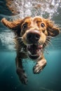 AI generated illustration of a golden retriever pup splashing in a pool with its tongue hanging out Royalty Free Stock Photo