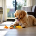 AI generated illustration of a golden retriever puppy playing at home Royalty Free Stock Photo