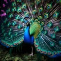 AI generated illustration of a gorgeous peacock proudly displaying its vibrant plumage