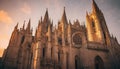 AI generated illustration of a grand cathedral with towering spires atop its roof