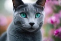 AI generated illustration of a gray domestic cat with bright blue eyes Royalty Free Stock Photo