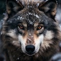 AI generated illustration of a gray wolf walking through the snow