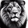 AI generated illustration of a grayscale of a portrait of a lion