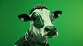 AI generated illustration of a green cow wearing a spiked hat atop its head