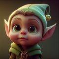 AI generated illustration of a green-eyed baby leprechaun portrait.