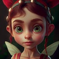 AI generated illustration of a green-eyed babyfairy portrait.