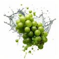 AI generated illustration of green grapes in splashes of water Royalty Free Stock Photo