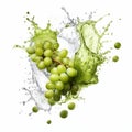 AI generated illustration of green grapes in splashes of water Royalty Free Stock Photo