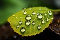 AI generated illustration of a green leaf, glistening with fresh water droplets from the morning dew Royalty Free Stock Photo