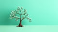 AI generated illustration of a green origami tree on a blue background
