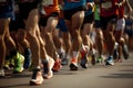 AI generated illustration of a group of athletes running through a street Royalty Free Stock Photo