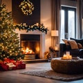 christmas trees lit up by candles and gifts on the floor