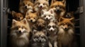 AI generated illustration of A group of canines sitting upright on an escalator