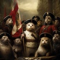 AI generated illustration of a group of cartoon otters dressed in military uniforms