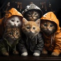 AI generated illustration of a group of cats wearing coats