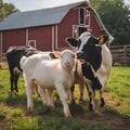 AI generated illustration of a group of cows basking in the sun outside a barn Royalty Free Stock Photo