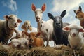 AI generated illustration of a group of farm animals gathered together on lush green grass Royalty Free Stock Photo