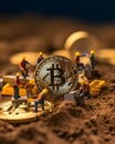 AI generated illustration of A group of miniature people digging up bitcoins