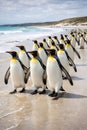 Group Of Penguins Standing Together On Beach Representing Unity Teamwork And Leadership Royalty Free Stock Photo