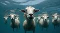 AI generated illustration of a group of sheep gracefully submerged in the ocean's depths
