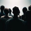 AI generated illustration of a group of silhouetted people figures standing in crowd Royalty Free Stock Photo