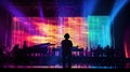 AI generated illustration of a group of silhouetted people watching a vibrant stage Royalty Free Stock Photo