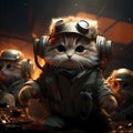 AI generated illustration of a group of tabby cats in military uniforms