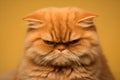 AI-generated illustration of a grumpy Persian cat isolated on an orange background
