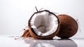 AI generated illustration of a half broken coconut on a white background