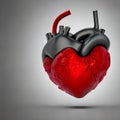 AI generated illustration of a half-metal heart on a grey background.