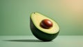 AI generated illustration of half-sliced ripe avocado with a big seed on the soft green background