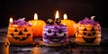 AI generated illustration of Halloween cakes with Halloween decorations with a blurry background